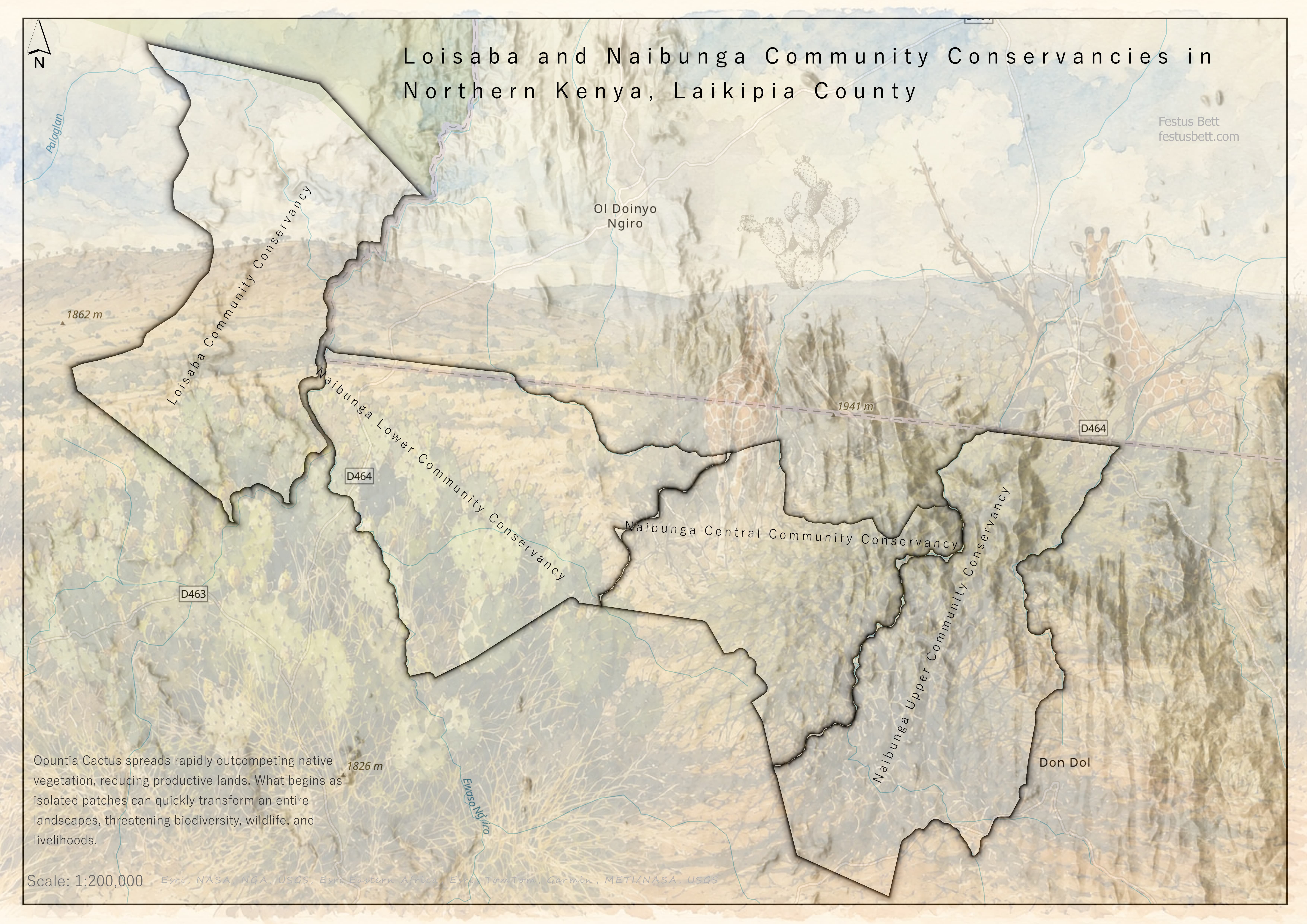 Map of Loisaba and Naibunga Community Conservancies in Northern Kenya, Laikipia County