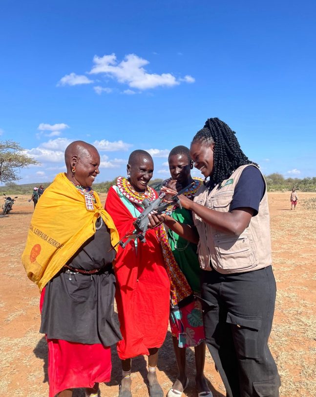 Drone being demonstrated to community members in Laikipia